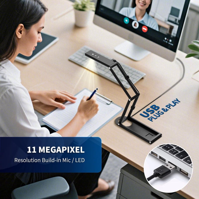 NetumScan 4K USB Book Document Camera & Webcam with Built-in Microphone & AutoFocus, USB Visualiser A3-Size, Built-in 3-Level LED, Foldable for Web Distance Learning&Teaching Compatible MacOS&Windows - Image 2